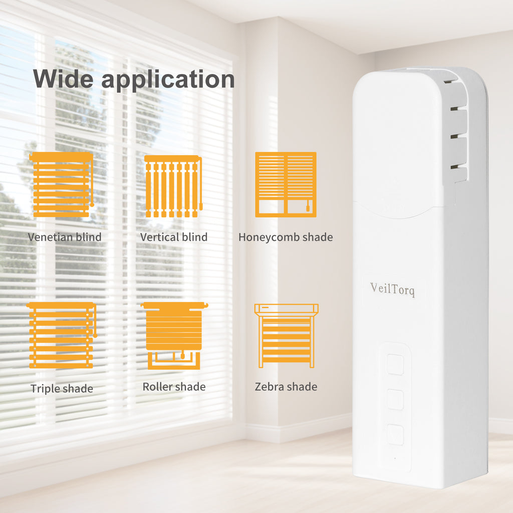 VeilTorq SmartShade Alternative - Remote Controlled Motorized Blinds with Preset Open/Close Levels, Battery Powered, No Bottom Rail!